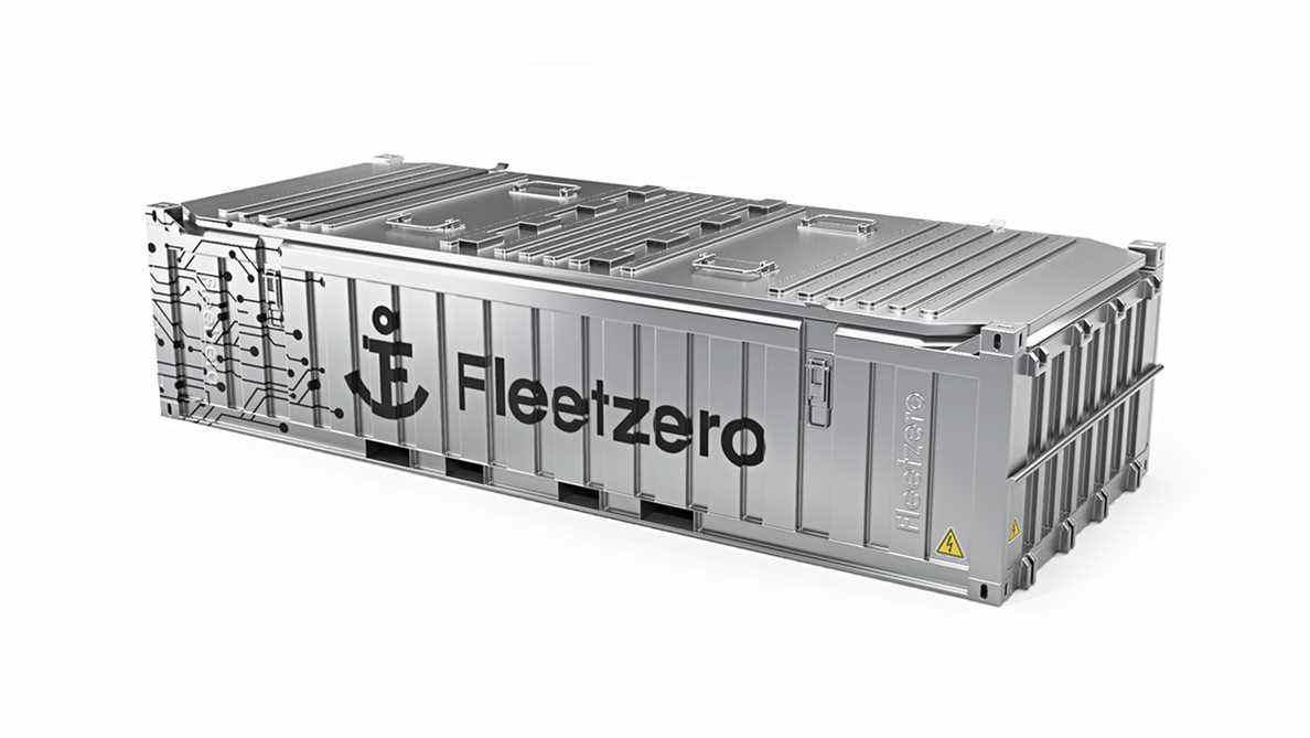 Rendu CG d'une batterie de conteneur d'expédition Fleetzero.