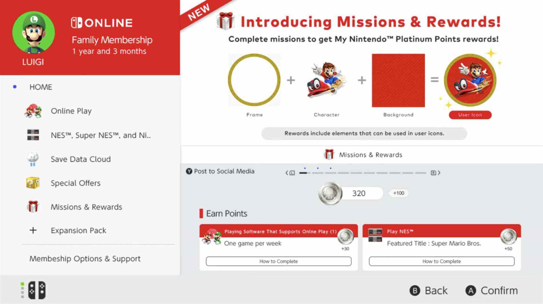 Les missions et récompenses en ligne de Nintendo Switch expliquent les éléments des images de profil Super Mario Odyssey