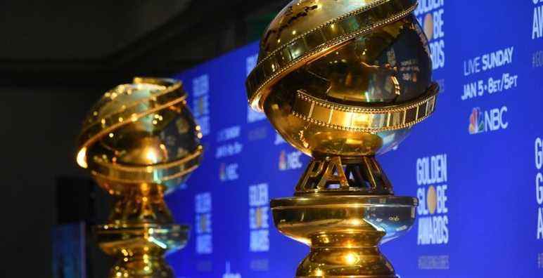 FILE - This Dec. 9, 2019 file photo shows replicas of Golden Globe statues at the nominations for the 77th annual Golden Globe Awards  in Beverly Hills, Calif. The 77th annual Golden Globe Awards will be held on Sunday, Jan. 5. (AP Photo/Chris Pizzello, File)