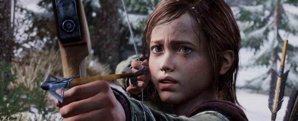 Ellie with her bow at David in The Last of Us