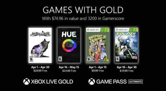 Les jeux gratuits Xbox Live Gold pour avril 2022 annoncés