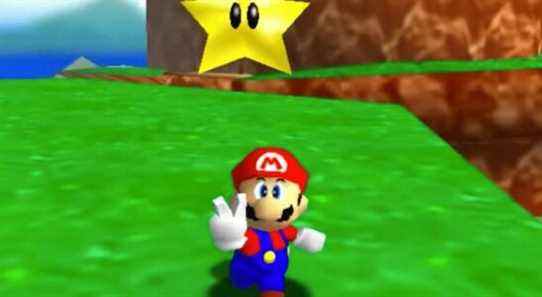 Screenshot from Mario 64 showing the titular Mario with a star above his head.