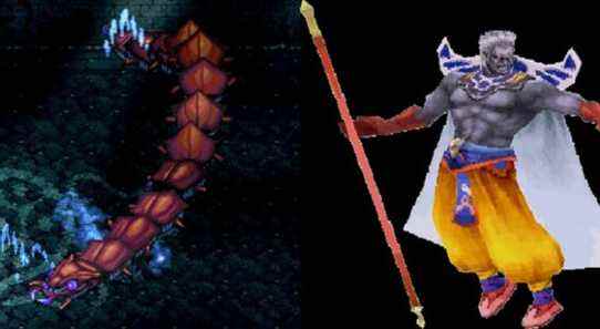 Split image of Nygtilger in its chamber in Ys 1 and Xande's battle model from Final Fantasy 3