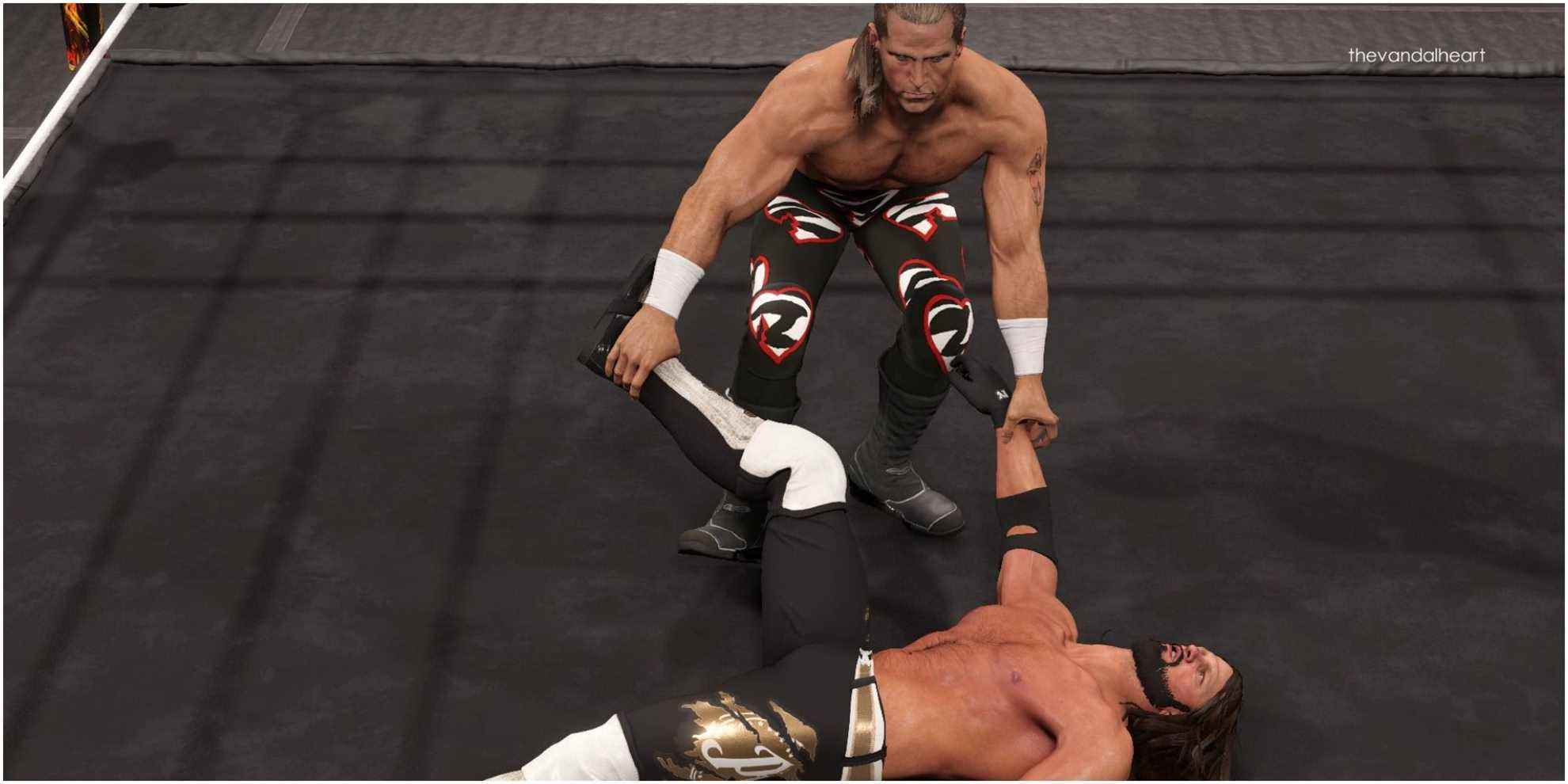 WWE 2K22 Shawn Michaels traînant un AJ abattu