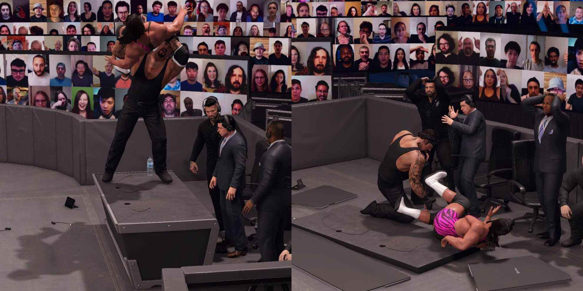 WWE 2K22 Undertaker Powerbombs Steiner