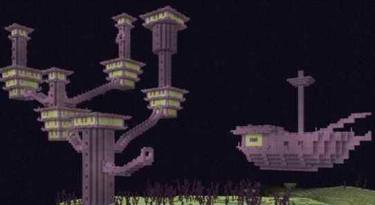 An End City in Minecraft with a ship
