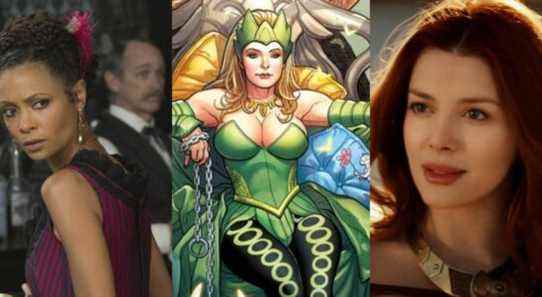 A split image features Thadiwe Newton in Westworld, Enchantress in Marvel comics, and Elena Satine in Agents Of SHIELD