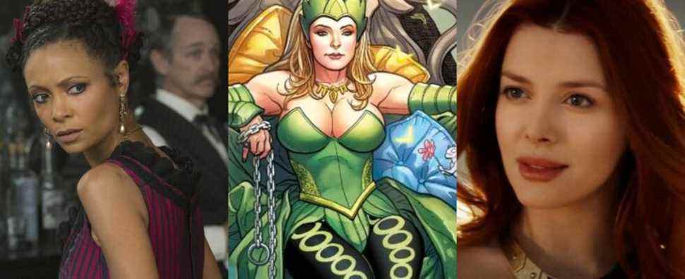 A split image features Thadiwe Newton in Westworld, Enchantress in Marvel comics, and Elena Satine in Agents Of SHIELD