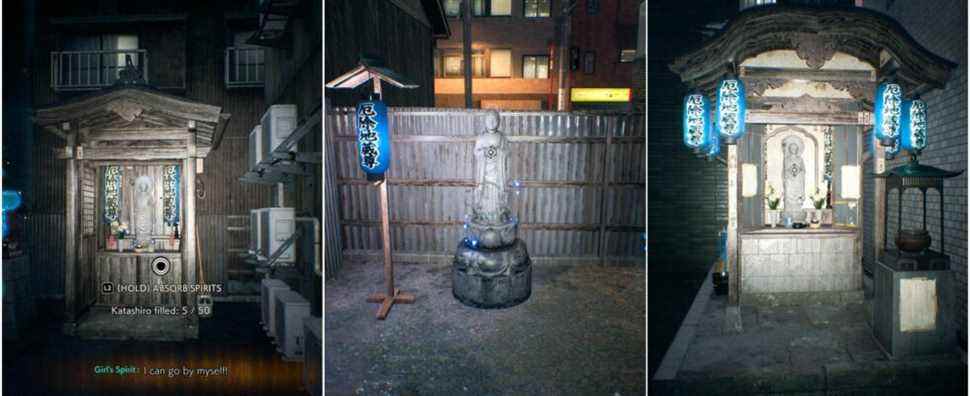 Ghostwire Tokyo - collage of three different water jizo shrines