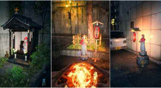Ghostwire Tokyo - collage of three different Fire Jizo