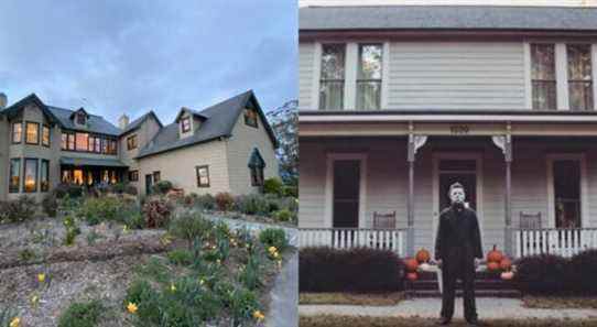 Split image of the houses in Scream and Halloween