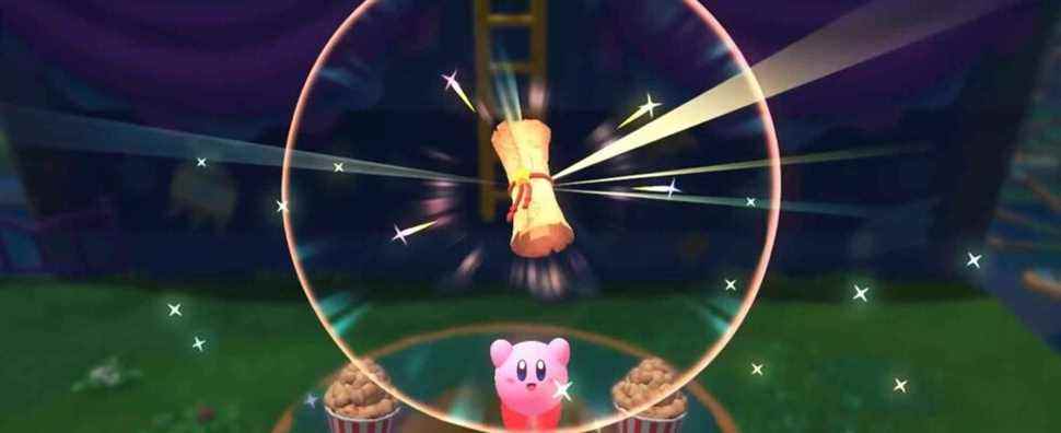 Kirby finding a blueprint in Kirby and the Forgotten Land