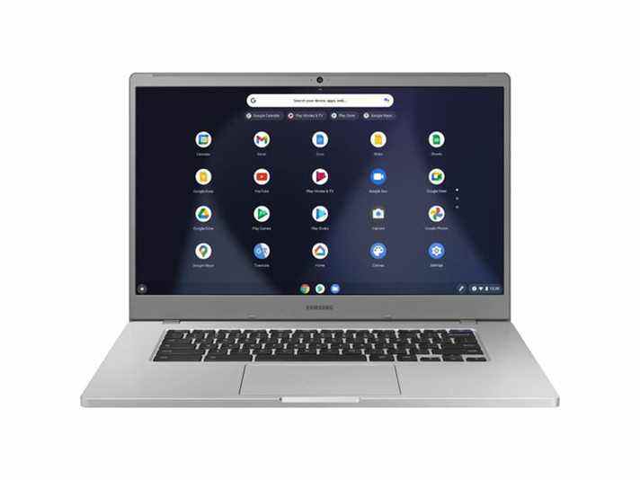Chromebook Samsung 15 pouces sur fond blanc.
