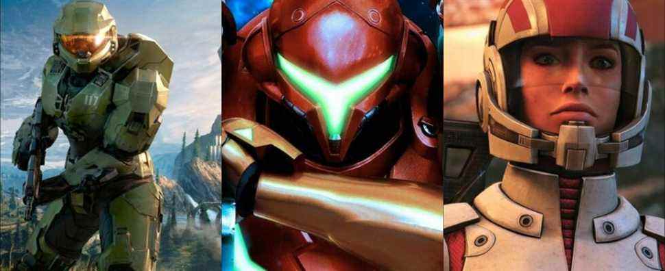 Master Chief, Samus Aran, and Ashley Williams, space marines from various games