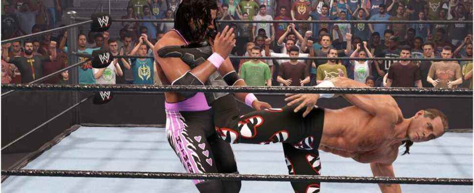 WWE 2K22 Shawn Michaels superkicking Bret Hart