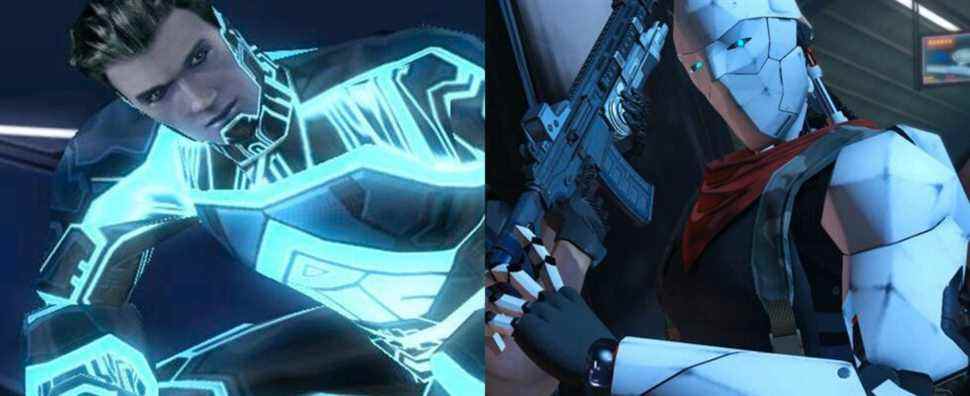Split image of Jet from Tron 2.0 and a robot from Binary Domain