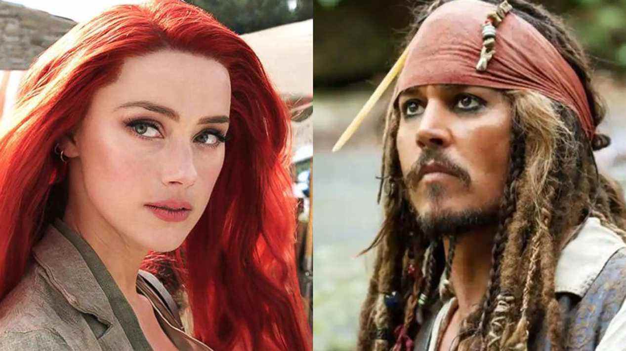 Johnny Depp dans le rôle du capitaine Jack Sparrow et Amber Heard dans le rôle de Mera