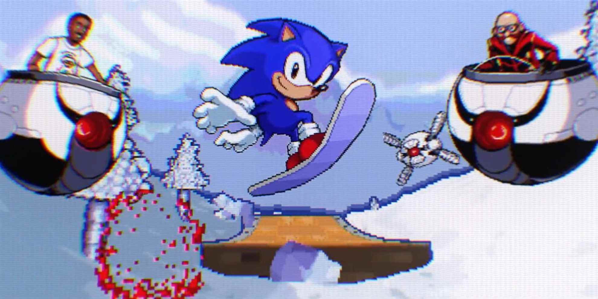 Les crédits de pixels mettant en vedette des personnages dans Sonic the Hedgehog 2
