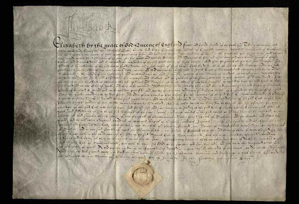 Commission au Lord Keeper of the Great Seal pour la rédaction de brefs d'exécution du 7e comte de Northumberland en 1572