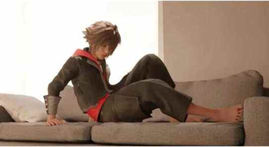Sora on couch in trailer.