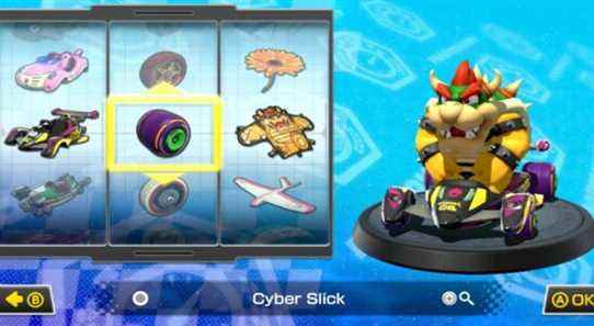 Bowser customizing a kart in Mario Kart 8 Deluxe