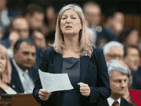 Alors chef adjointe des conservateurs, Leona Alleslev prend la parole lors de la période des questions le 9 mars 2020.