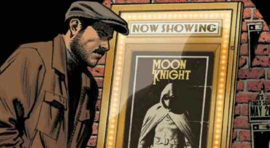 Jake Lockley next to Moon Knight billboard comic