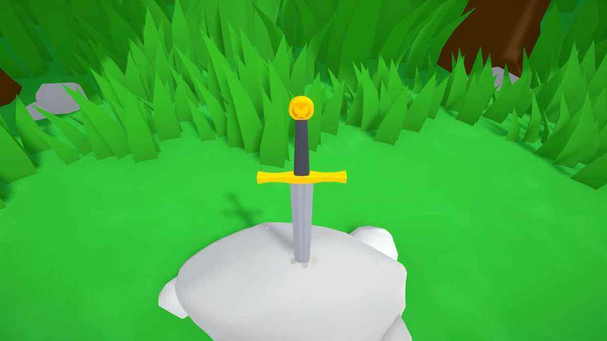 Une épée attend d'être tirée d'une pierre de dessin animé dans Celui qui sort l'épée sera couronné roi.