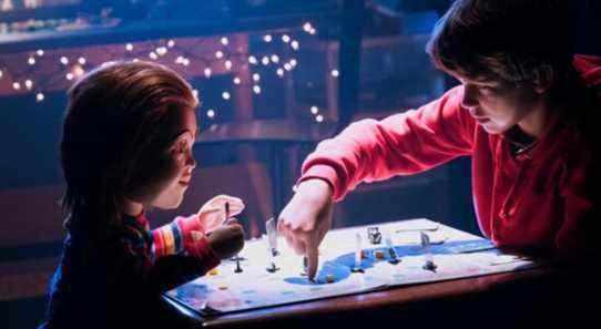 Chucky the doll playing a game with Andy Barclay (Gabriel Bateman) in Child's Play (2019)