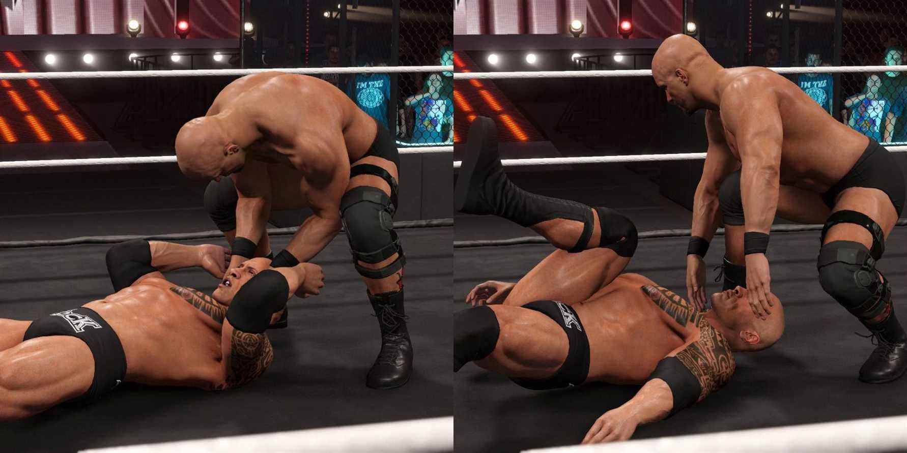 WWE 2K22 The Rock contrant la tentative d'attrape d'Austin