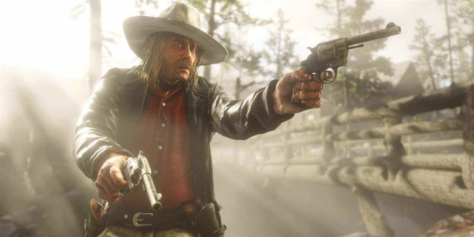 Red Dead Redemption 2 Micah Bell pointant une arme