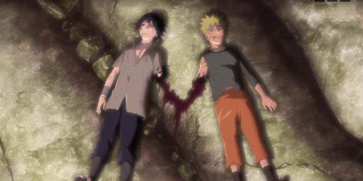 Naruto et Sasuke sans leurs bras après la bataille finale