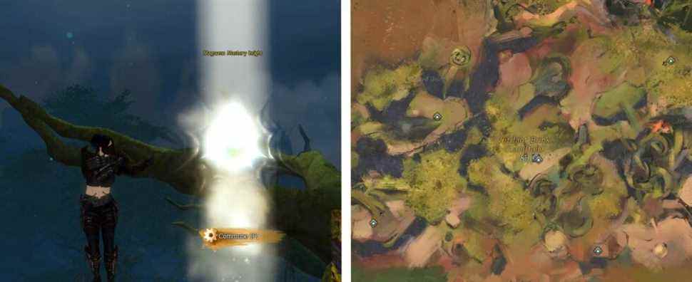 image of player dancing next to mastery insight, next to image of verdant brink map