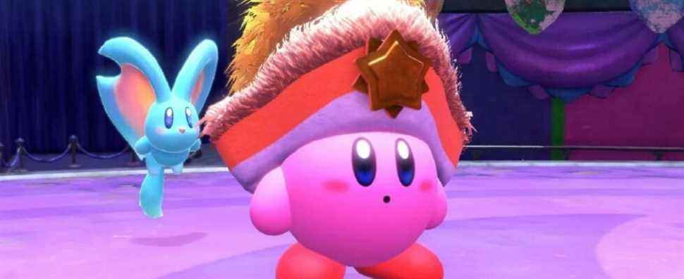 Noble Ranger Kirby and Elfilin in a Kirby and the Forgotten Land cutscene