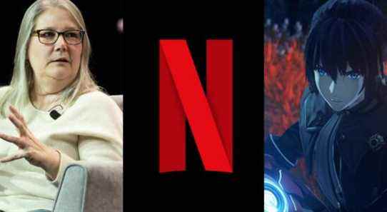 Amy Hennig, the Netflix logo, and a character from Xenoblade 3