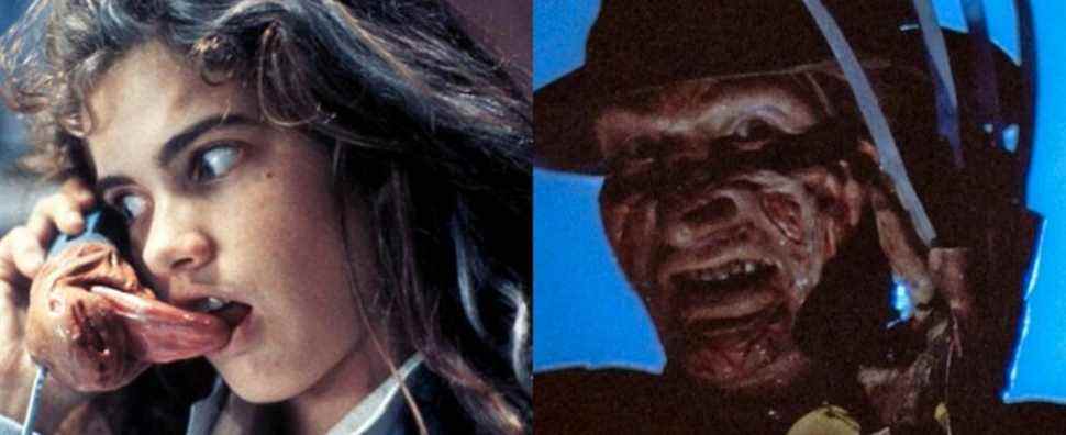 Split image of Nancy Thompson and Freddy Krueger in A Nightmare On Elm Street