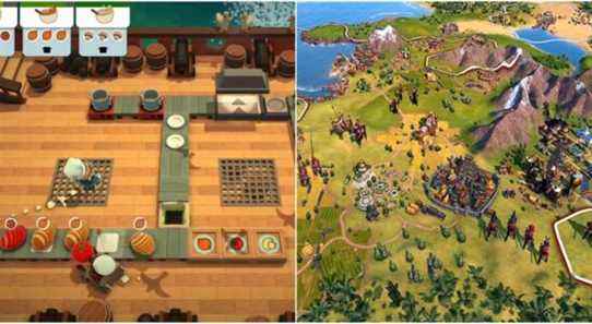 (Left) Overcooked gameplay (Right) City in Civilization 6