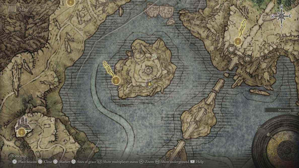 Carte d'Elden Ring, montrant l'emplacement de la tortue Rise 3 de Tetsu