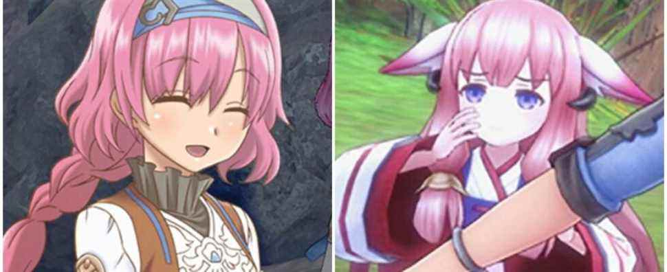 Rune Factory 5 characters Priscilla being happy and Hina being upset