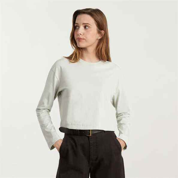 Everlane The Organic Cotton Cropped Long-Sleeve Crew (Sauge)
