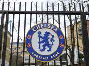 Un signe sur une porte au stade de Stamford Bridge, le terrain du Chelsea Football Club.