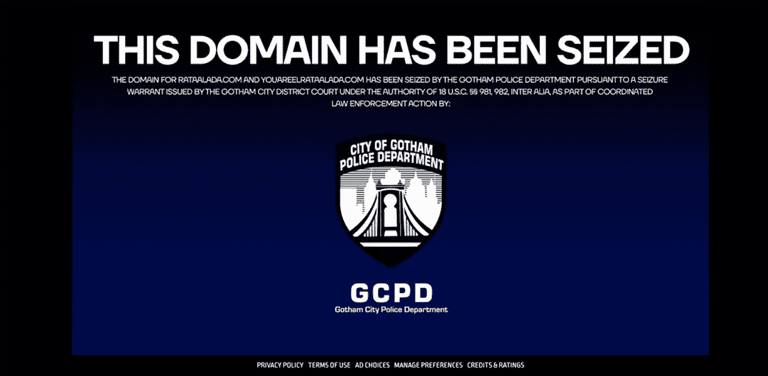 Plus d'énigmes : le département de police de Gotham City a saisi www.rataalada.com, mettant fin à la campagne virale du Riddler.