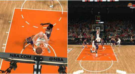 NBA 2K22 Best Dunker Build Collage Overhead Shot And Rim Hanger