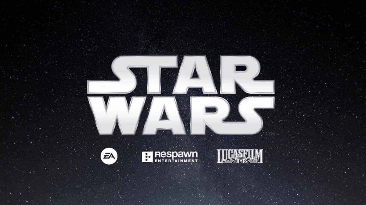 Le logo Star Wars sur un fond étoilé avec des logos pour EA, Respawn Entertainment et Lucasfilm Games