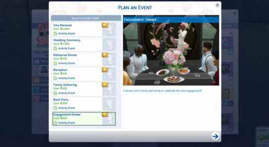 engagement dinner event in the sims 4