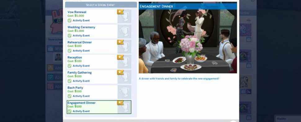 engagement dinner event in the sims 4