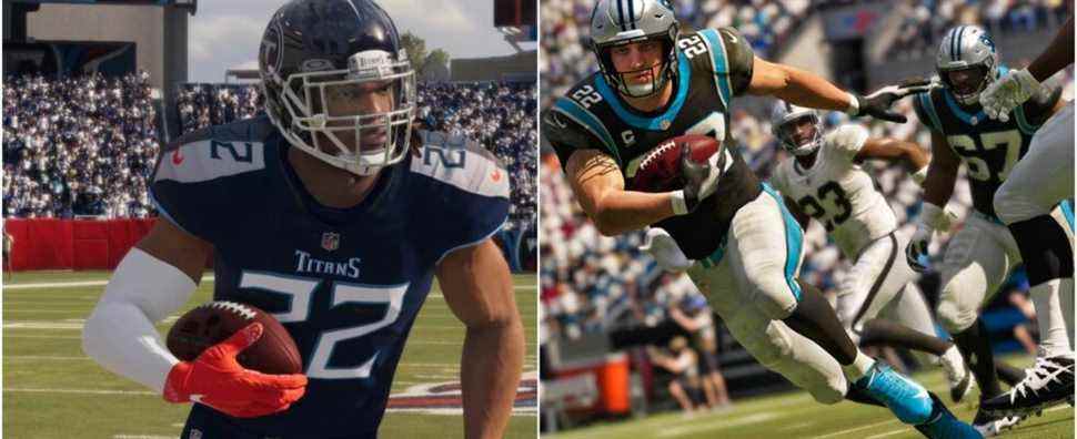 Madden NFL 22 Top Rated Running Backs Collage Derrick Henry And Christian McCaffrey