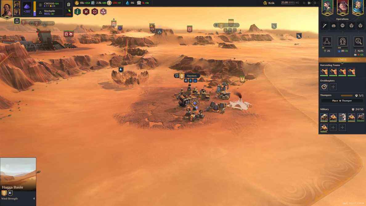 Un plan large d'Arrakis et une nouvelle colonie dans Dune: Spice Wars