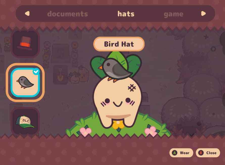 Bird Hat dans Turnip Boy commet une évasion fiscale
