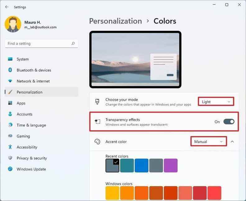 Changer les couleurs du thème sur Windows 11